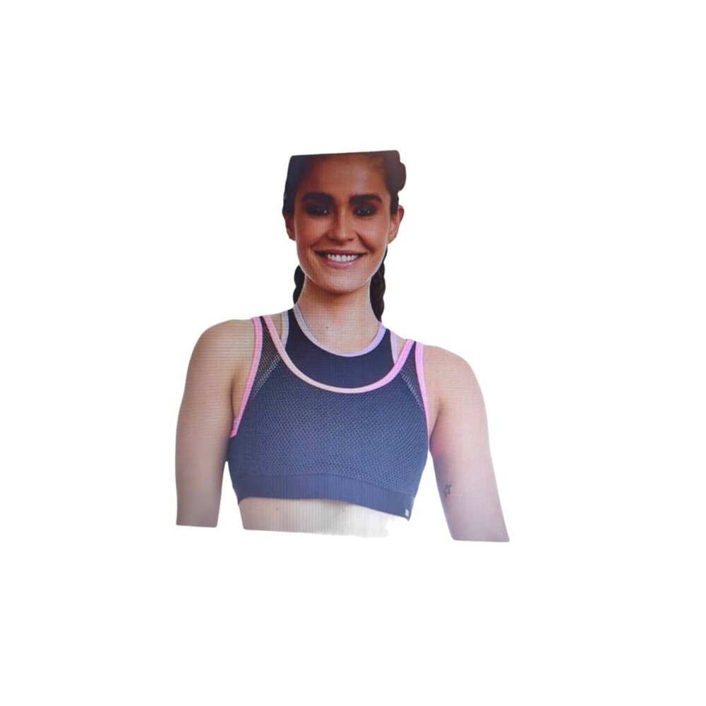 Cajubrasil M Double Strap Sports Bra Black Mesh Pink Trim